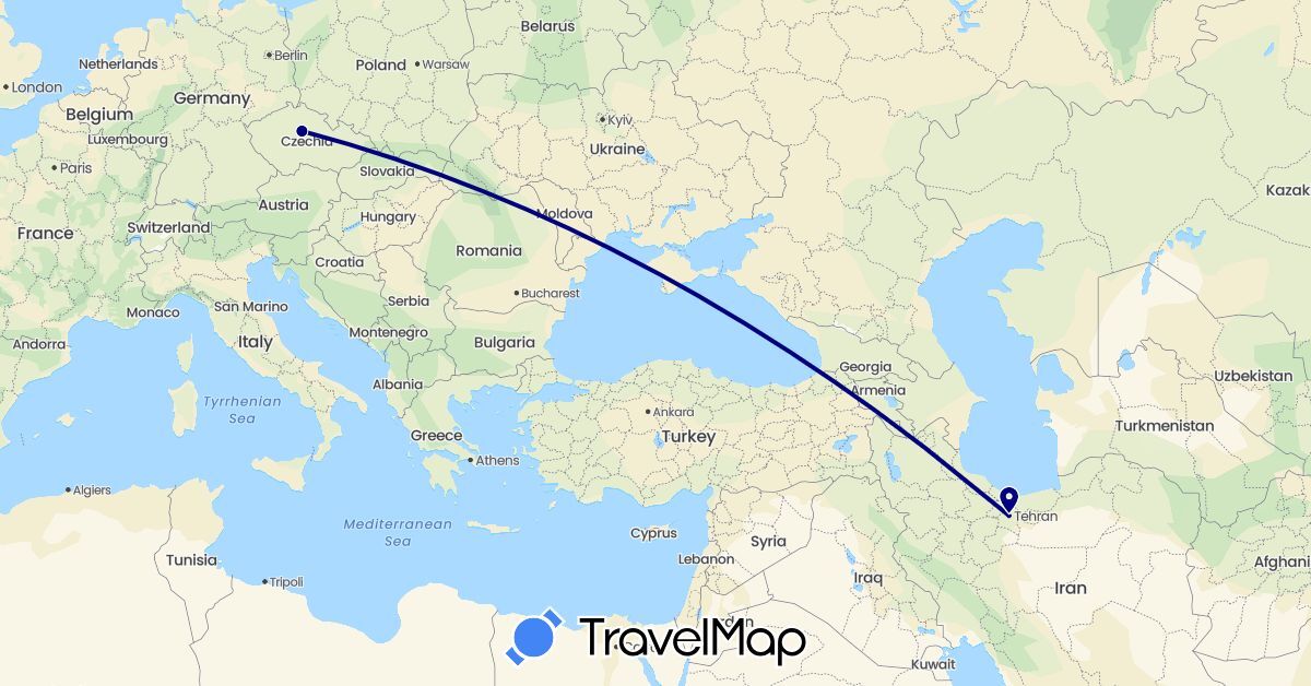 TravelMap itinerary: driving in Czech Republic, Iran (Asia, Europe)